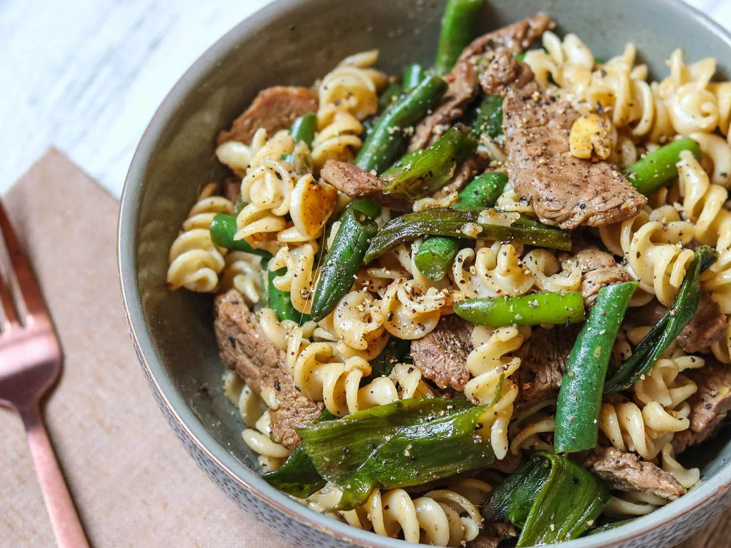 Beef & Green Beans Pasta in Soy Sauce